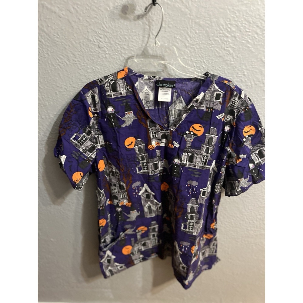Cherokee  Scrub‎ Top Woman's Purple  Halloween Size 3XL